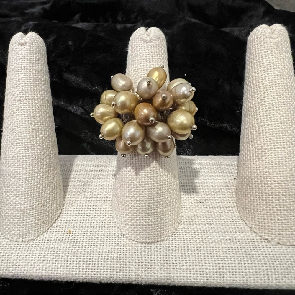 Vintage Pearl Cluster Cha Cha Silver Ring